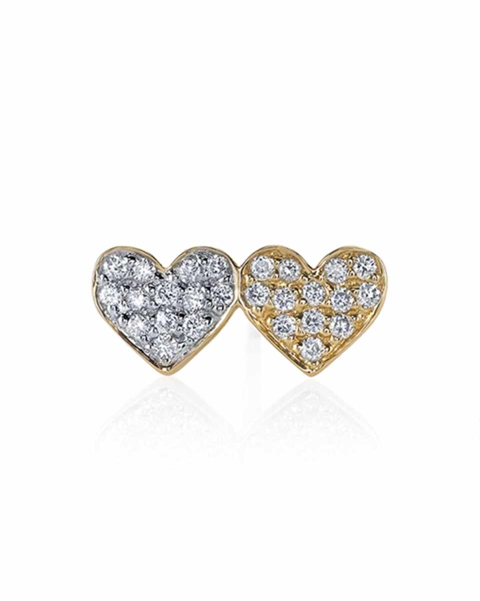 14k Double-Heart Diamond Stud Earring, Single